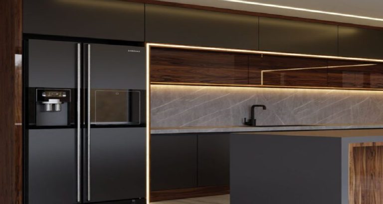 سبک جدید کابینت با رنگ طوسی و طرح چوب