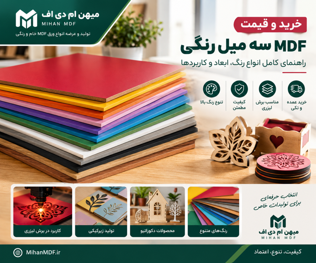 خرید و قیمت MDF سه میل رنگی در میهن ام دی اف